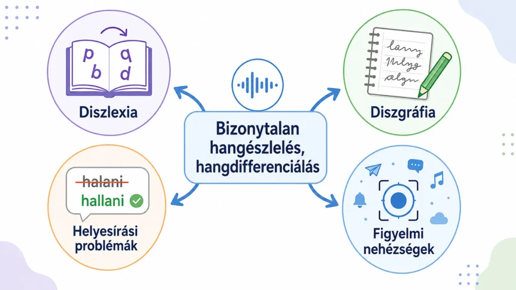 Bizonytalan hangészlelés és hangdifferenciálás lehetséges hatásai az olvasásra és írásra